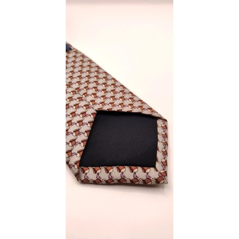 Tom James Executive Collection Men’s Silk Tie Brown Purple Print Necktie